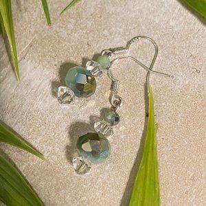 3/$18 Gorgeous Clear & Iridescent Sea Foam Green Faceted Glass Bead Silver Hook